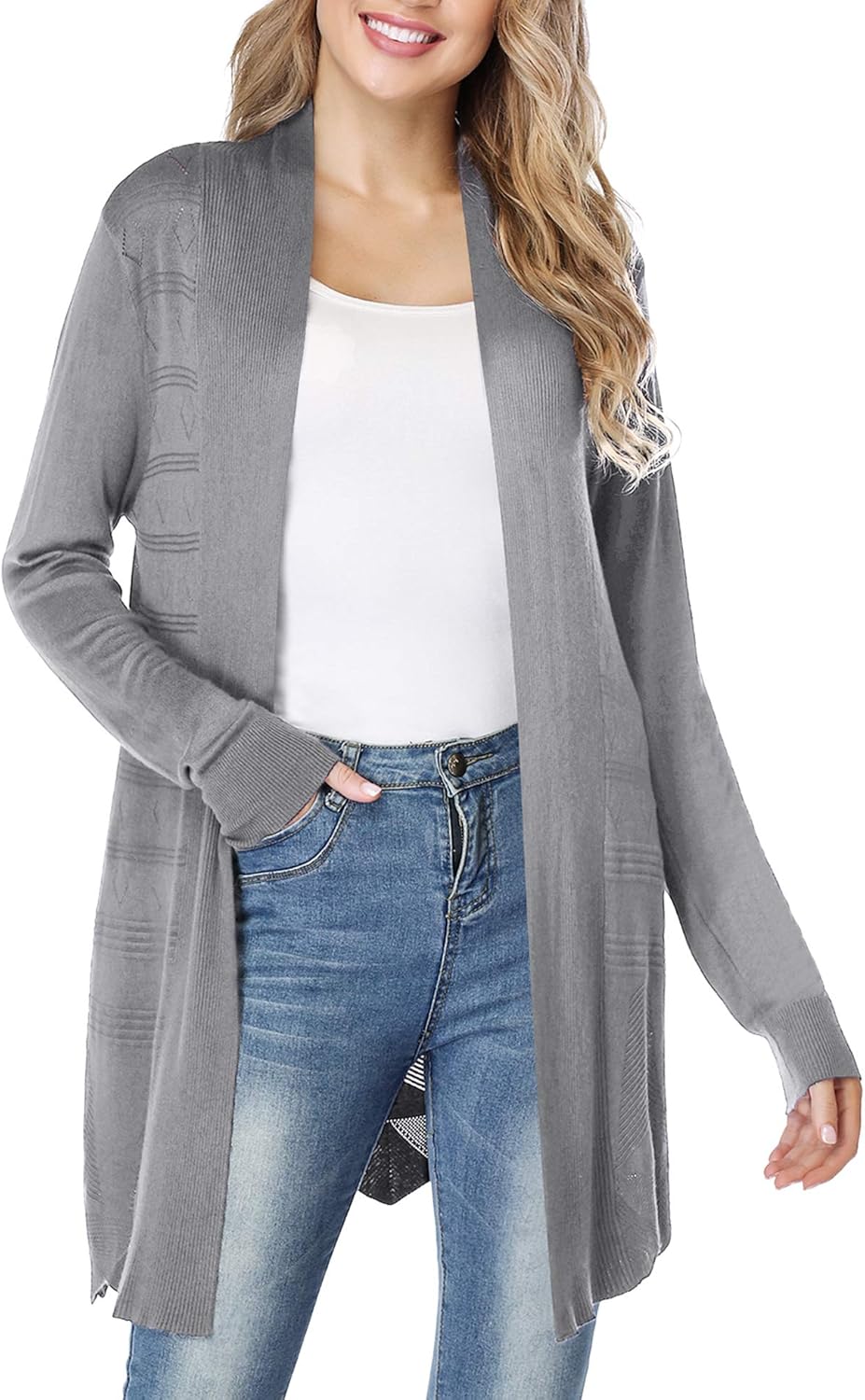 Irevial Women's Long Sleeve Open Front Cardigan Sweaters Lightweight