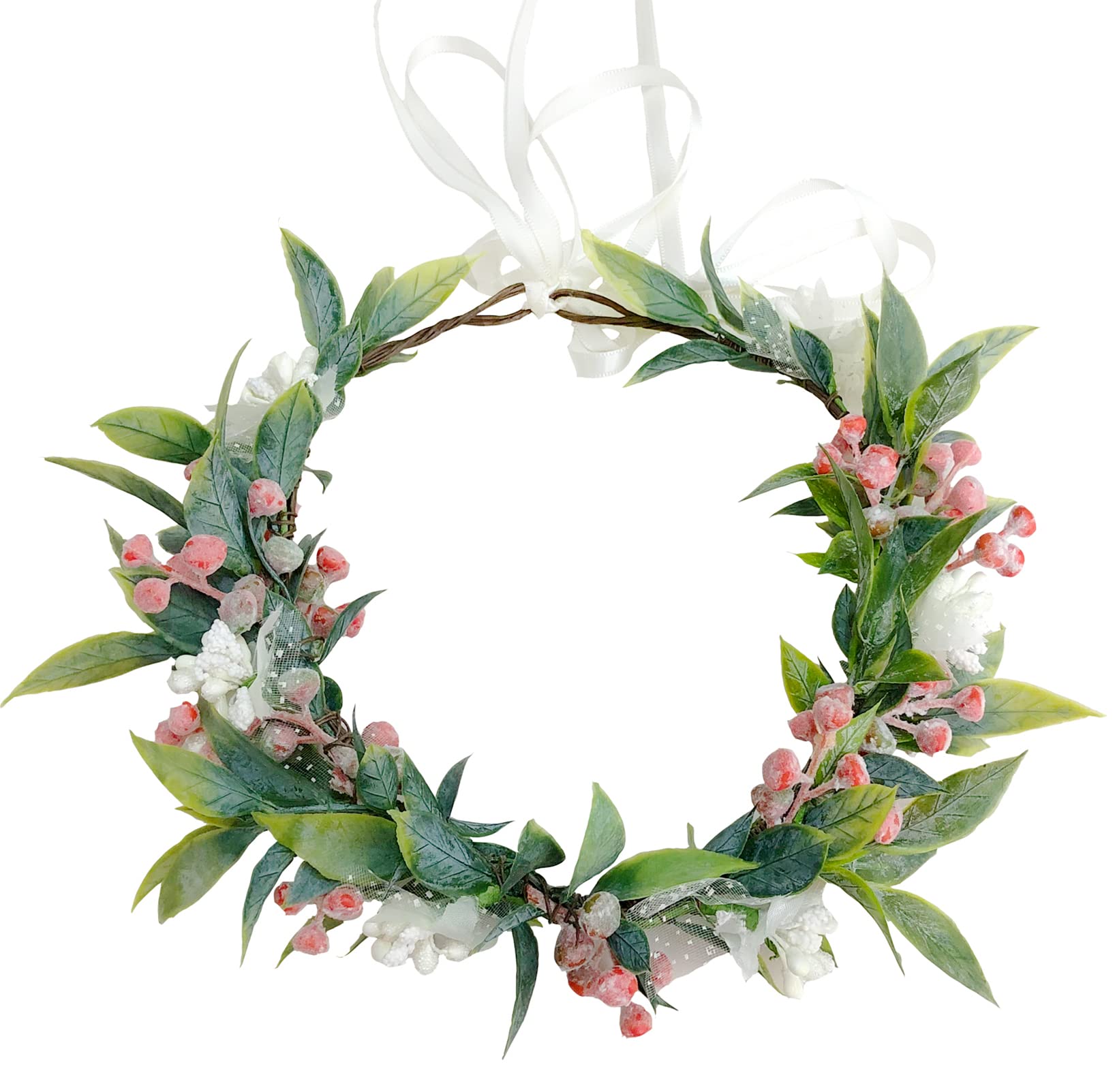 Brikuinr Floral Crown Wreath Flower Headband Hair Wreath Hair Garland Flower Halo Floral Headpiece Boho with Ribbon Wedding Party