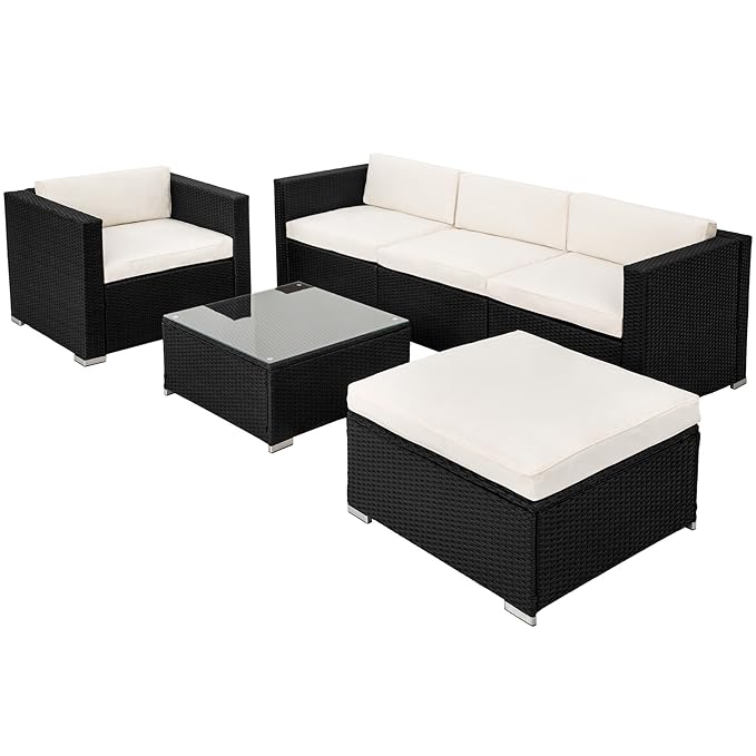 TecTake 800084 Hochwertige Luxus Poly-Rattan Sitzgruppe Lounge -Diverse Farben- (Schwarz | Nr. 401175)