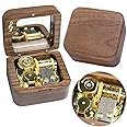Sinzyo Vintage Wood Carved Mechanism Musical Box Wind Up Music Box Gift for Christmas Merry Go Round of Life Music Box(Musical note Walnut box)