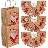 FOMIYES 24PCS Christmas Kraft Gift Bags 6 Styles Xmas Wrapping Paper Bags with Handles Reusable Treat Bag for Holiday Party Favor Supplies