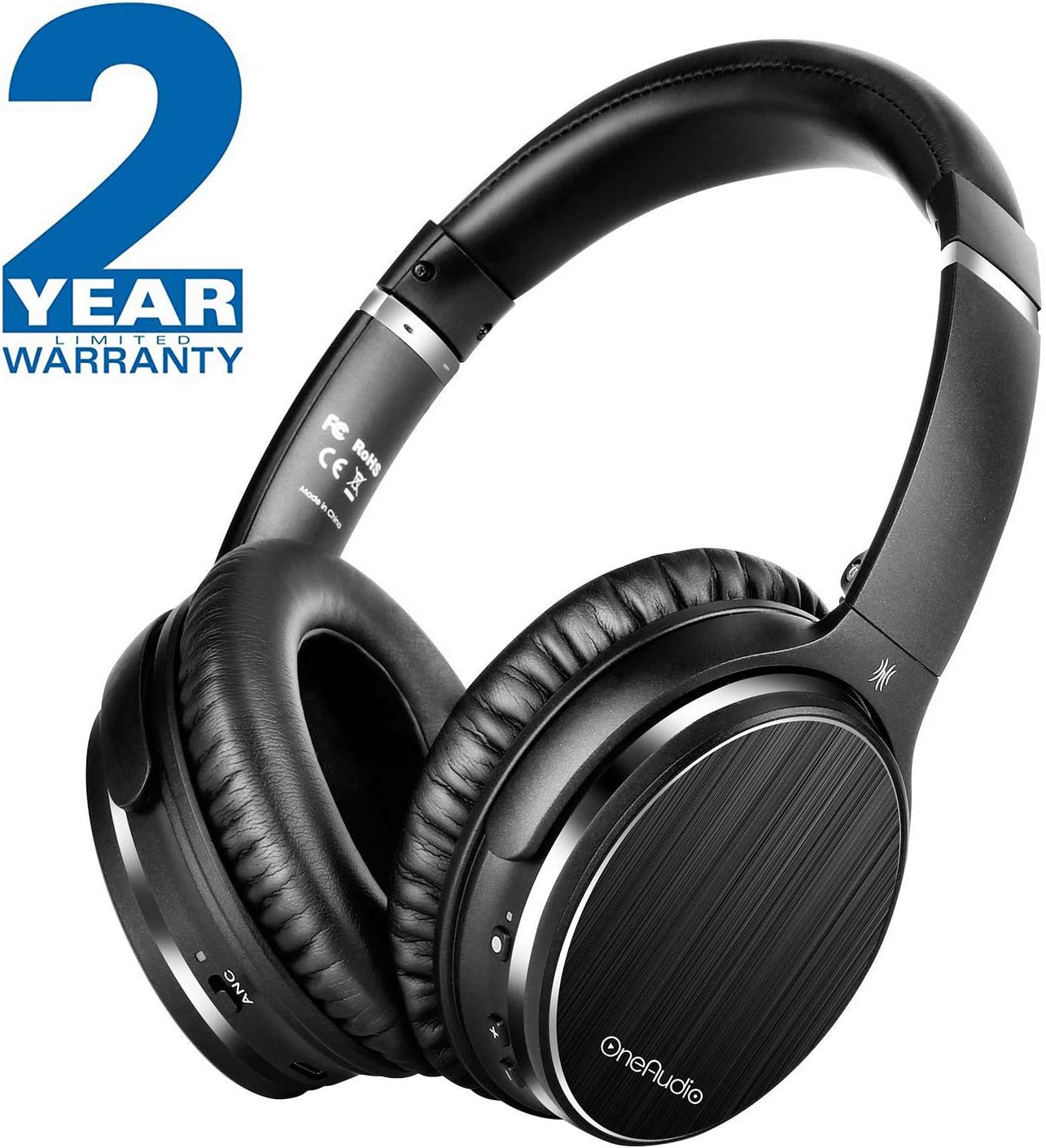 Active Noise Cancelling Headphones with Microphone Wireless Over Ear Headphones Hi-Fi Stereo Protein Leather Earpads Foldable Earphones with Airplane Adapter Carry Bag for Air Travel,Phones, PC, TV
