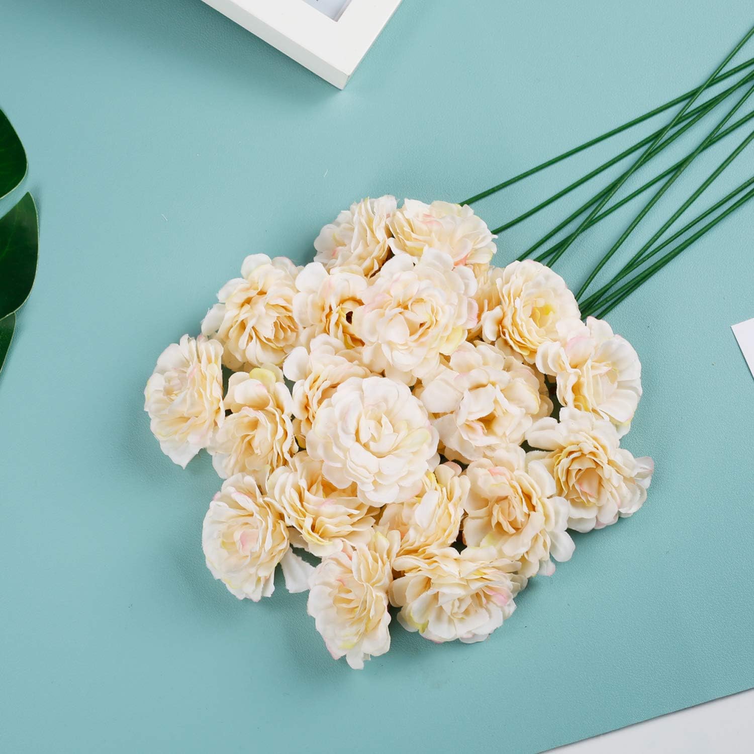 Amazon Com Champagne Artificial Flowers Silk Flower Heads 25pcs Silk Flowers For Crafts Artificial Azalea Diy Artificial Flowers Wedding Party Home Decoration Kitchen Dining