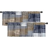 Emvency 2 Pack Valances Window Treatments, Grey and Brown Painting Art Modern Abstract Blackout Adjustable for Living Room Bathroom Bedroom Kitchen Over Sink, 18x52 Inch Rod Pocket Valances
