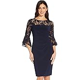 Adrianna Papell Womens Bell Sleeve Jersey Drape Dress