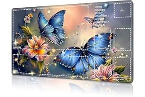 RAUEDWDJS for MTG Card Playmat with Zone,Game Play Mat for MTG TCG 24 x 14 inches,Non-Slip Play Mat for Commander Board RPG CCG Game TCG Other Card Games/Mouse Pad-Blue Butterfly