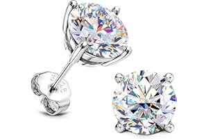 GEMQUEEN Moissanite Stud Earrings : 18K White Gold Plated Solid 925 Sterling Silver Earring Hypoallergenic Dainty Flat Back Stud Earrings Jewelry for Women Men D Color VVS1 Clarity