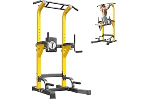 SogesPower Multi-Function Power Tower Pull Up Bar Station Pull Up Dip Station for Home Gym, 10-Level Adjustable Height Pull Up Bar Stand Dip Bar Strength Training Workout Equipment