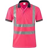 SMASYS Safety Polo Shirt High Visibility - Reflective Shirt Short Sleeve ANSI Standards Construction Work Wear for Men and Women (Pink, XL)