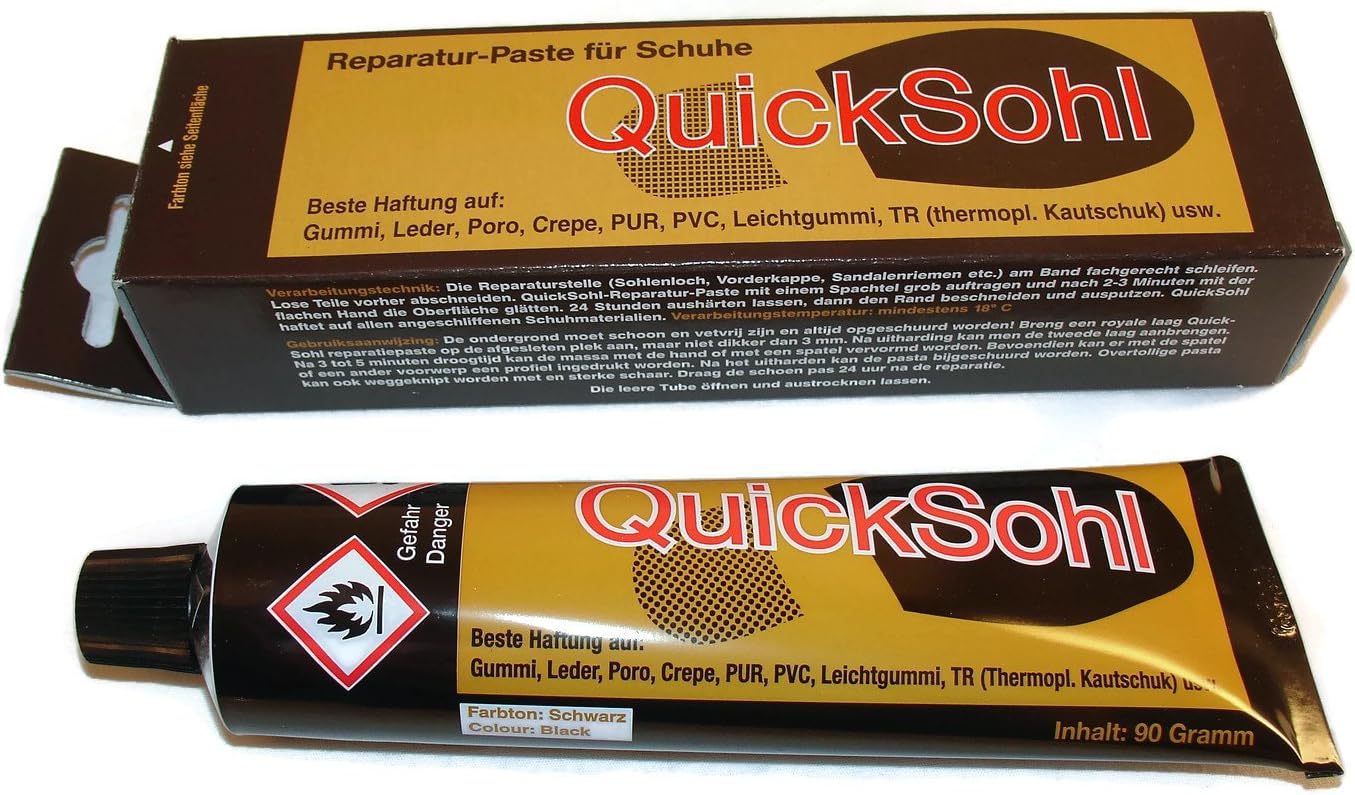 QuickSohl Shoes Repair Paste Best on Toe, Sadal Straps, Rubber, Leather, PVC and etc. (BLACK). Made in Germany