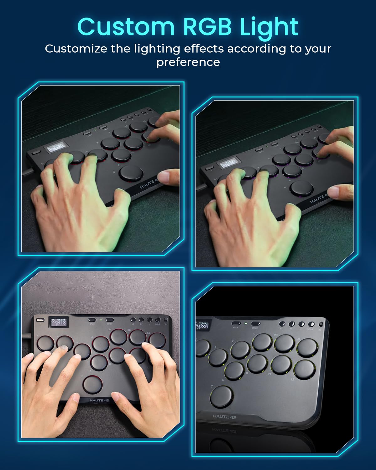 JZW-Shop Haute42 Arcade Stick P12, All-Button Arcade Controller for Switch, PC, PS4, PS3, Steam Deck, Arcade Fight Stick with Turbo & Custom RGB, Supports Hot-Swap & SOCD (P12)