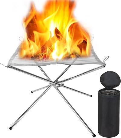 LOLYSIC Portable Foldable Fire Pit Stainless Steel Mesh 16.5 in Camping