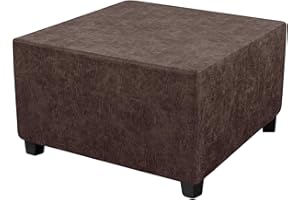 EVOLLER Stretch Large Ottoman Cover Rectangular Brown Fit Width 25"-27" Leather Looking Foot Stool Ottoman Slipcover Washable Removable