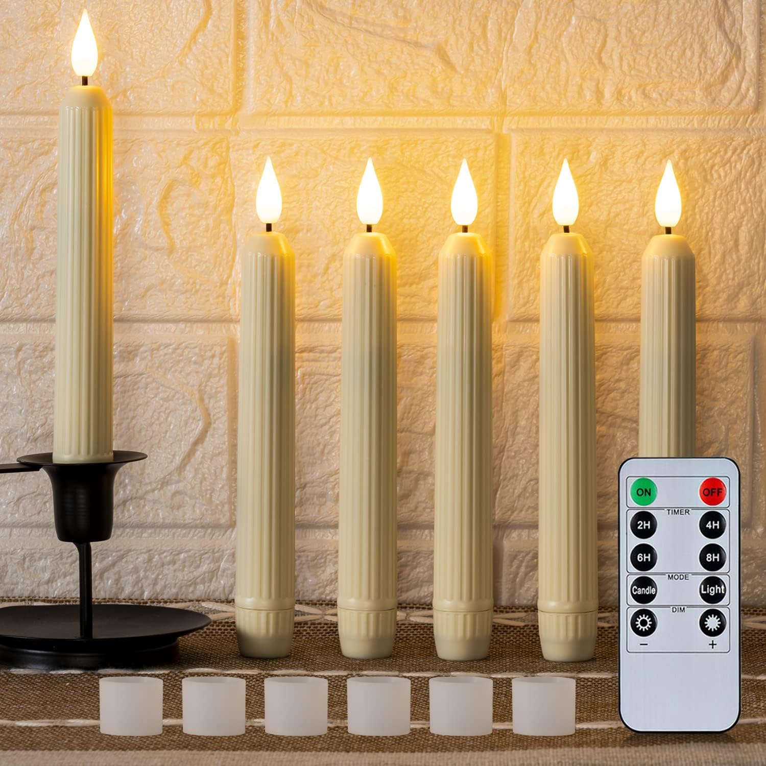 Lighting - 5plots Flameless Taper Candles Flickering with Remote Timer, 7 Inch Ivory Battery Operated Led Taper Candles, 6Pcs Plastic Roman Column Floating Taper Candles, Candlesticks for Halloween Christmas