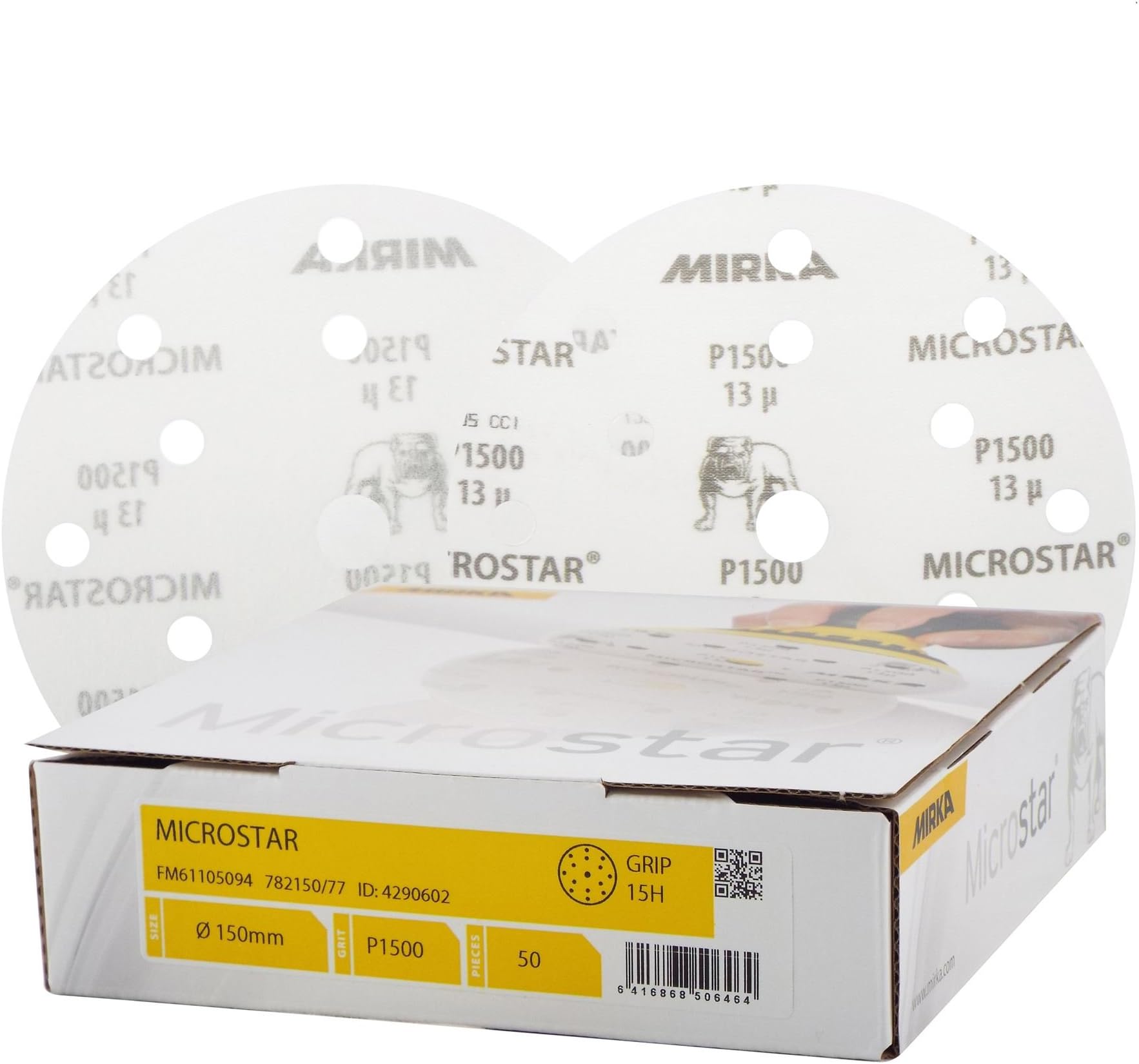 Mirka Microstar General Purpose Abrasive P1500 150mm Discs - x 50 - For Finising & Denting - Dry Use Only - Designed For Matting & Paint Rectification Of Top- And Clear Coat Applications