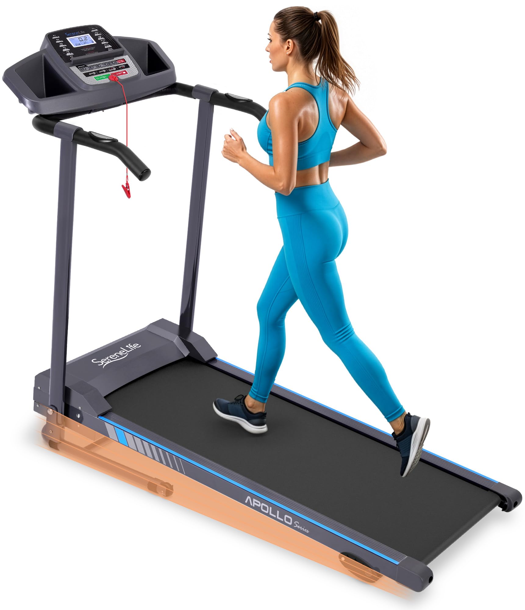 Photo 1 of SereneLife - Electric Folding Treadmill Exercise Machine - Smart Compact Digital Workout Fitness Trainer w/ Bluetooth App Sync, Manual Incline Adjustment, For Walking, Running, Gym