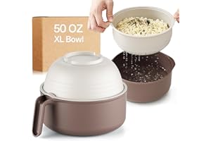 50 oz Large Ramen Bowl Set, Microwave Noodle Pasta Cooker with Lid and Strainer, College Dorm Room Essentials for Girls Guys 