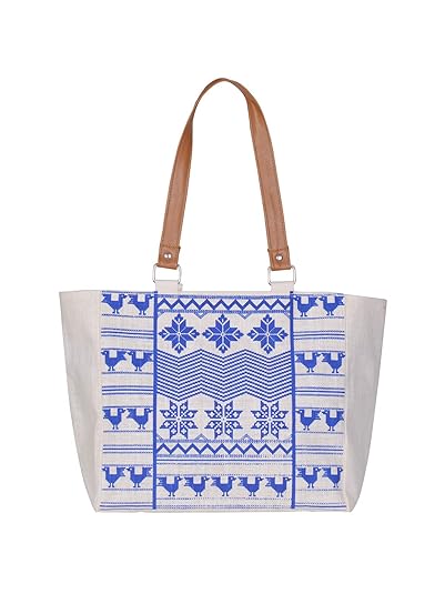 Jute Cottage Cross Stitch Print Shoulder Bag | 13 in x 12 in x 6 in