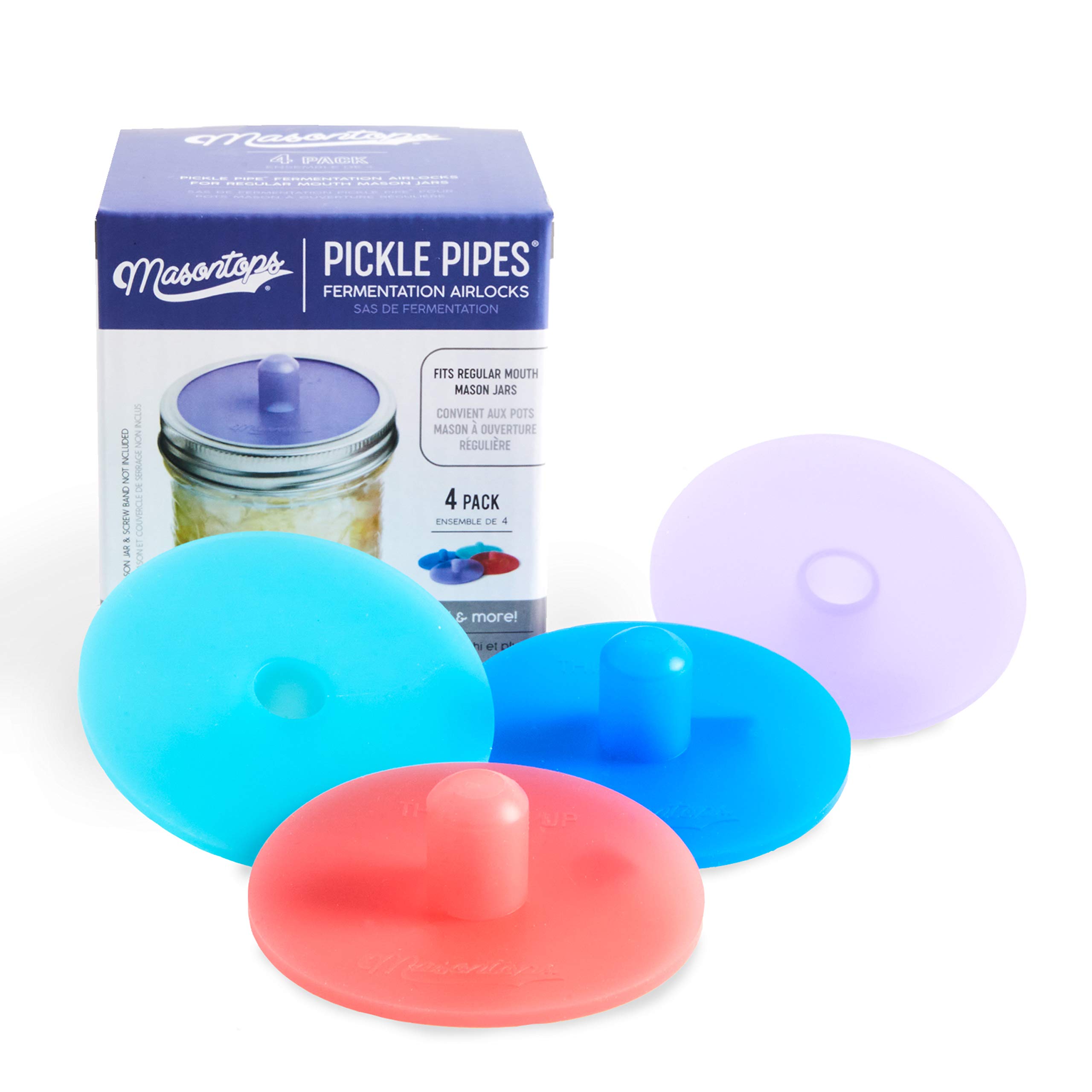 Masontops Pickle Pipes - Waterless Airlock Fermentation Lids - Regular Mouth Mason Jar Fermenter Caps - Premium Silicone