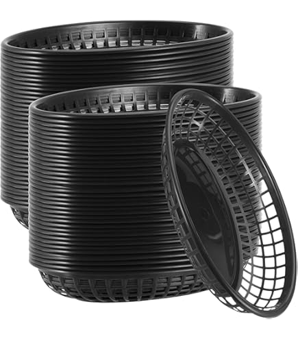 HEIHAK 30 Pack 10.5x6.7x1.3 Inch Black Plastic Fast Food Baskets Restaurant 405027