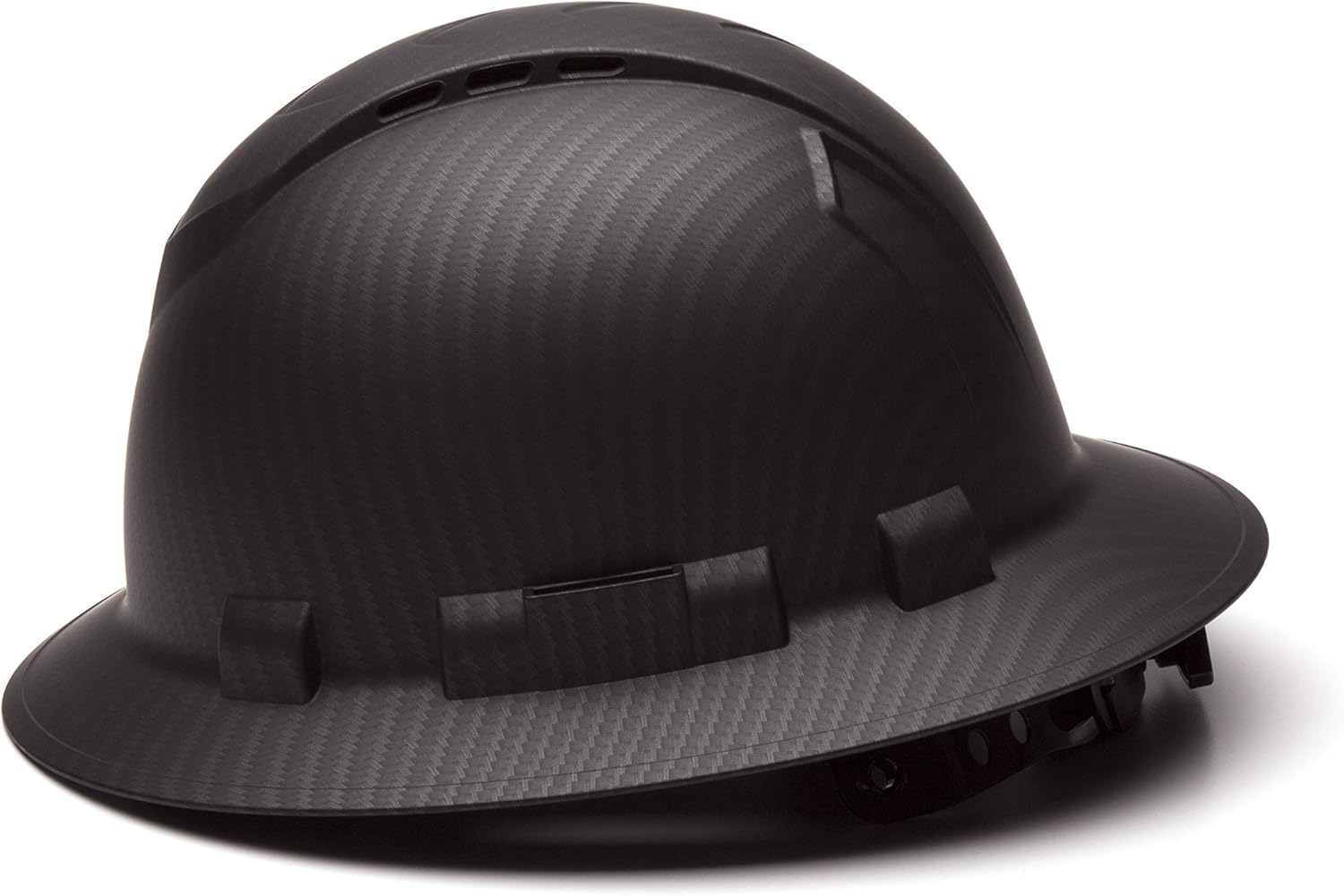 Pyramex Ridgeline Full Brim Hard Hat, Vented, 4-Point Ratchet Suspension, Matte Black Graphite Pattern - - 