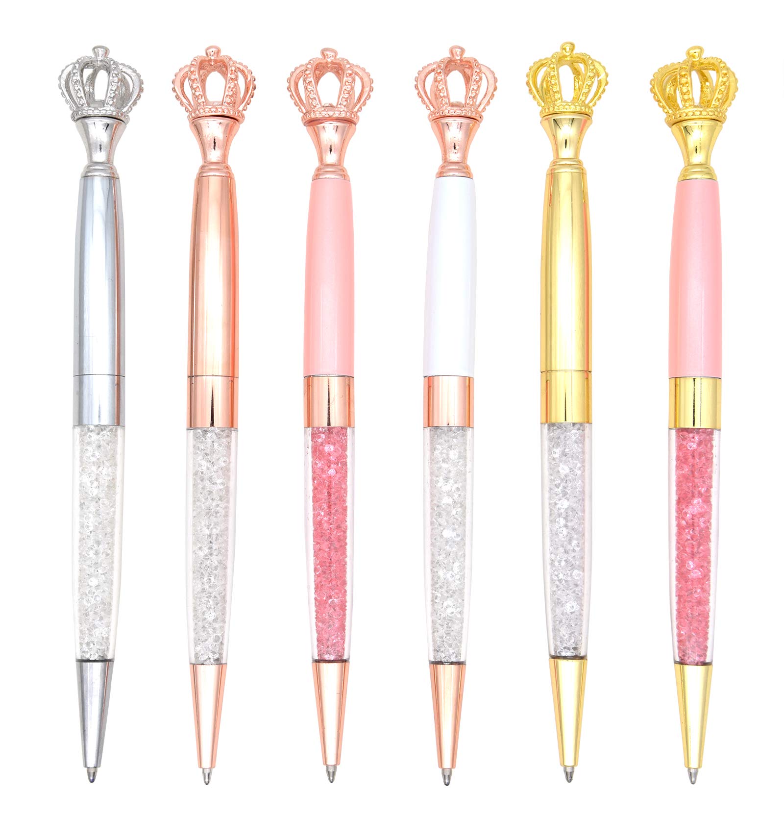 Gullor 6 Pcs Gel Ink Roller Ball Pen Ballpoint Pen Crown Crystal Metal Pens, Multicolor A