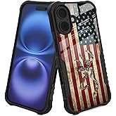 YALUUU Compatible with iPhone 16 Case Cool Camo Deer Leaf American Flag Design for Men Boys [Shockproof Bumper] [Anti-Scratch] [Anti-Slip] Heavy Duty Protection Cover Camouflage Flag