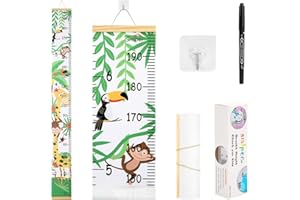 Smlper Growth Chart for Kids,Child Height Chart Ruler for Wall,Wood Frame Fabric Canvas Height Measurement Ruler for Kids Nursery Room,Removable Wall Decor 79"x7.9"