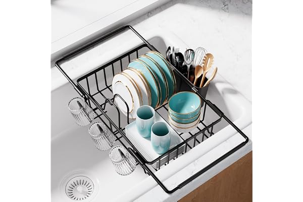 Sakugi Dish Drying Rack in Sink Stainless Steel Expandable Black | Kitchen Sink, Small Kitchen, Apartment, Cutlery Holder, Cu