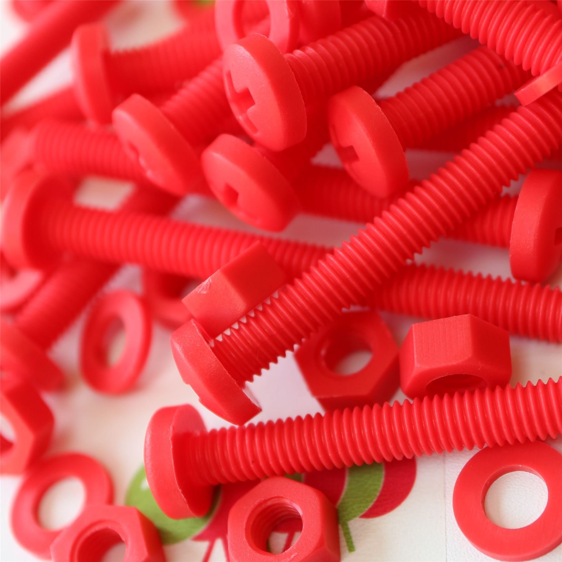 20 x Red Pan Head Screws Polypropylene (PP) Plastic Nuts and Bolts, M6 x 60mm, Washers