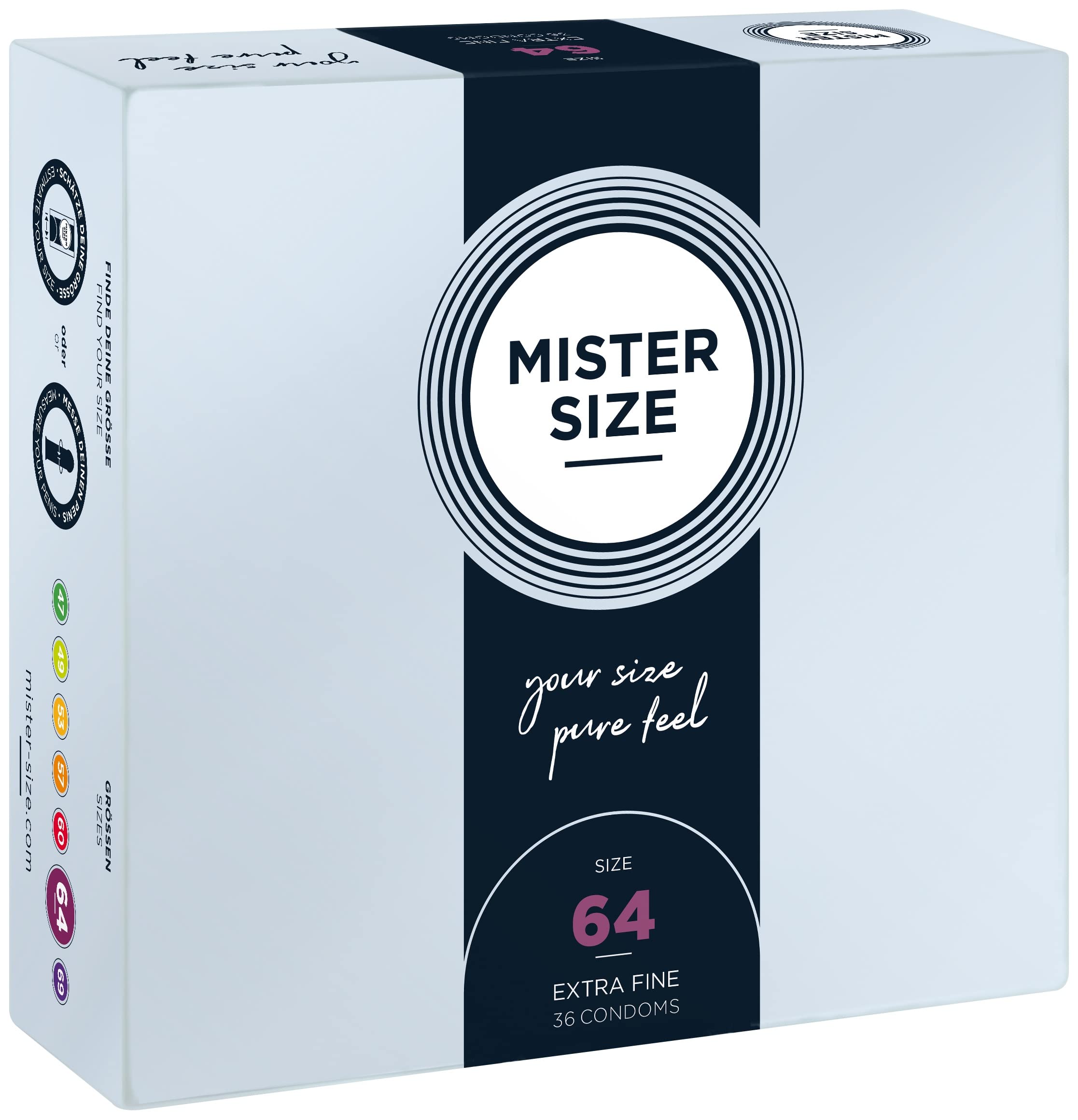 MISTER SIZE 64mm Ultra-Sensitive Condoms for Men - Extra Thin, Extra fine, Extra lube/Made from 100% Natural Rubber Latex in Your Size XXL/Real Feel Pack of 36