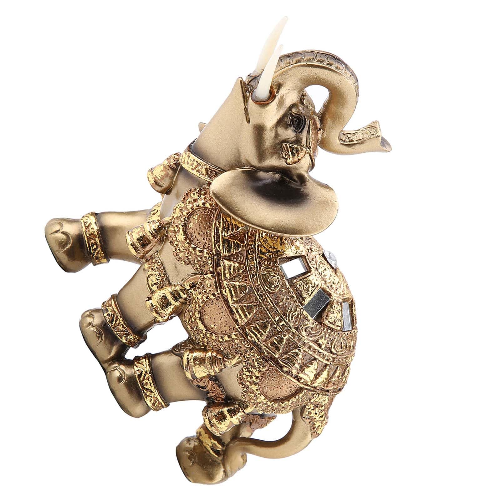 Lucky Feng Shui Golden Elephant Statue Wealth Figurine Gift Home Decor Large (L)