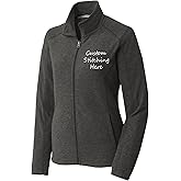 INK STITCH Women L235 Custom Design Your Own Stitching Logo Texts Heather Microfleece Jackets - 4 Colors