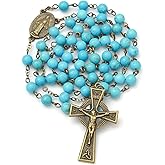 KOMI Rosary Beads Catholic for Women Gemstone Rosary Beads Necklace with Crucifix Cross Crystal Pearl Rosary Rosarios Catolicos Catholic Gifts