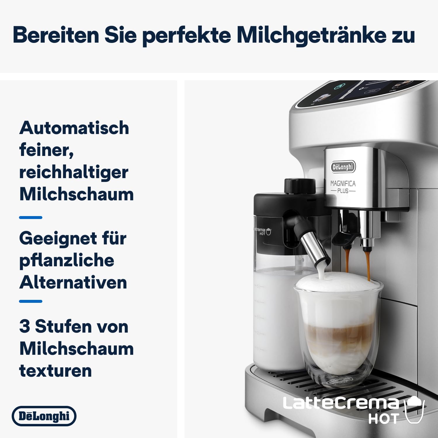 De’Longhi Magnifica Plus - Perfetto Kaffeevollautomat mit LatteCrema-Milchaufschäumer, 18 One-Touch-Getränke, farbiges Touch-Display, Silber Schwarz (ECAM322.70.SB) 5