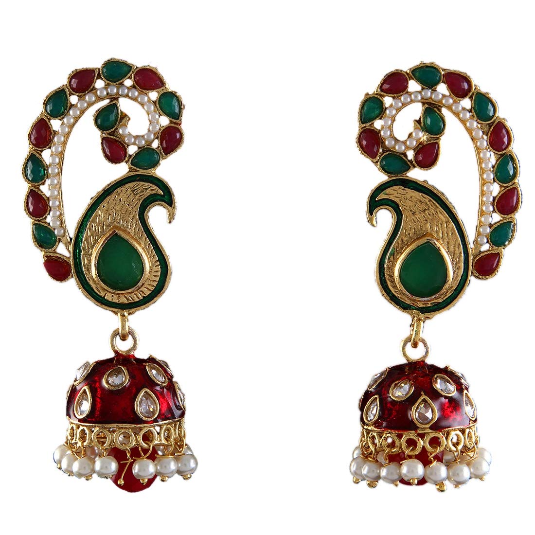 Buy 55Carat Fancy Design Dangler Earrings Gold Plated Emerald, Ruby