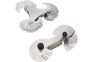 QISF Multi-Purpose 2 Pack Screw Thread Pitch Gauge Tool, Pitch Cutting Gauge Caliper Gages Measuring Tool, 51 Pcs America SAE Type + 58 Pcs Metric & America SAE Type & British Whitworth