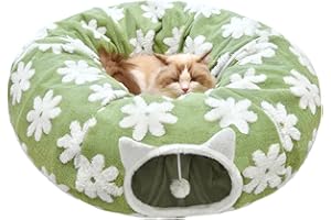 CCKUU Cat Tunnel Bed for Indoor Cats, Soft Plush Donut Peekaboo Cat Cave, Multifunctional Playground Toy for Small Medium Large Cats, Kittens, Rabbits, Ferrets, with Washable Cushion(Green)