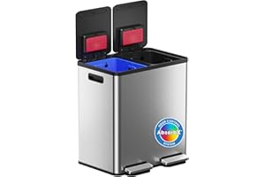 iTouchless 16 Gallon Dual Trash Can & Recycle Bin | 2x8 Gal Inner Buckets | Fits Standard Bags (No Custom Liners) | Includes 2 AbsorbX Odor Filters | Soft-Close Lid | Fingerprint-Proof Stainless Steel