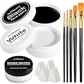 Black & White Face Paint Kit – Large 50g Oil-Based Grease Makeup Jars with Remover, 5 Brushes & 4 Sponges – Halloween, Cosplay & Stage SFX Makeup Set