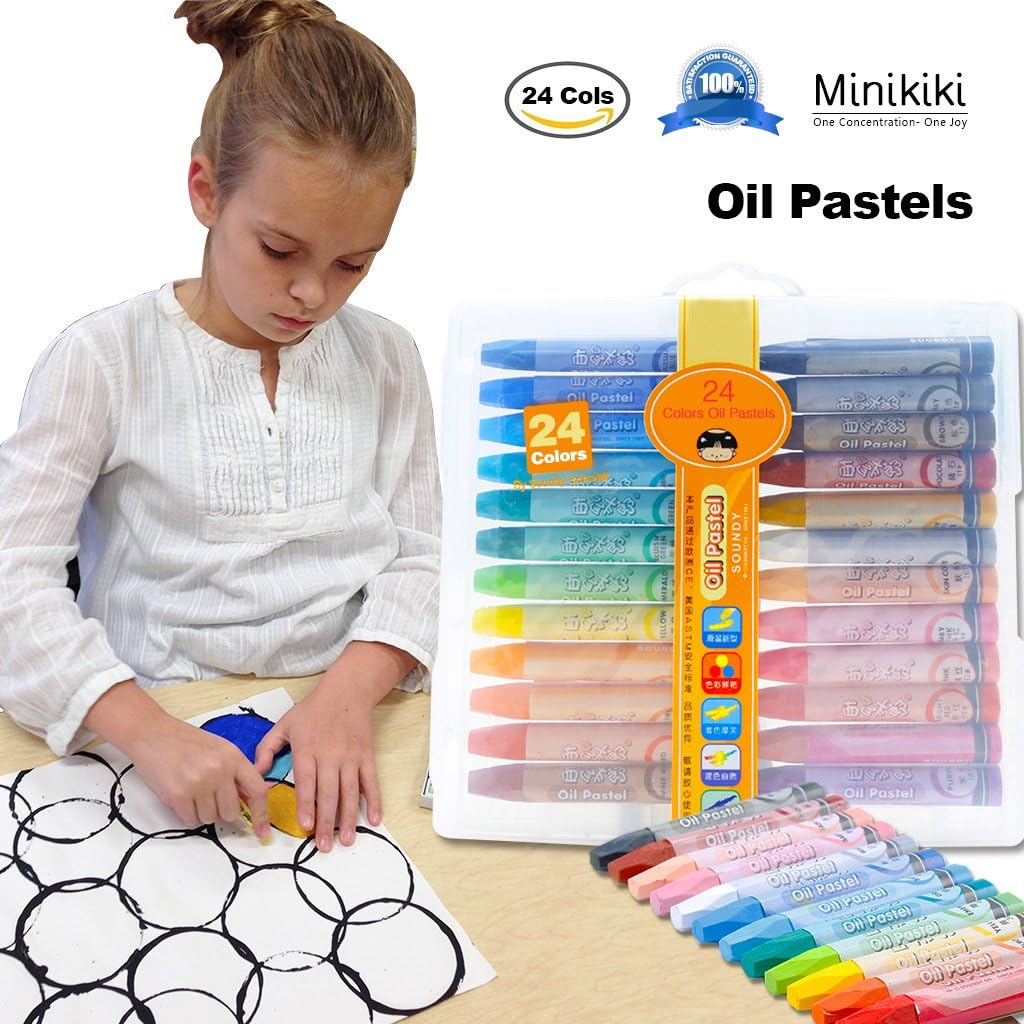 Minikiki Oil Pastels, 24 Cols Washable Crayons, Color Crayons, Oil Paint Sticks, Soft Pastels, Children Drawing Set, Smooth Blending Texture, Drawing Supplies, School Art Supplies, Great for Artists