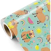 WRAPAHOLIC Capybara Wrapping Paper Roll - Mini Roll - 17 Inch x 16.5 Feet - Cute Capybara and Summer Fruits Wrapping Paper Perfect for Kids Birthday, Baby Shower, Animal Lover