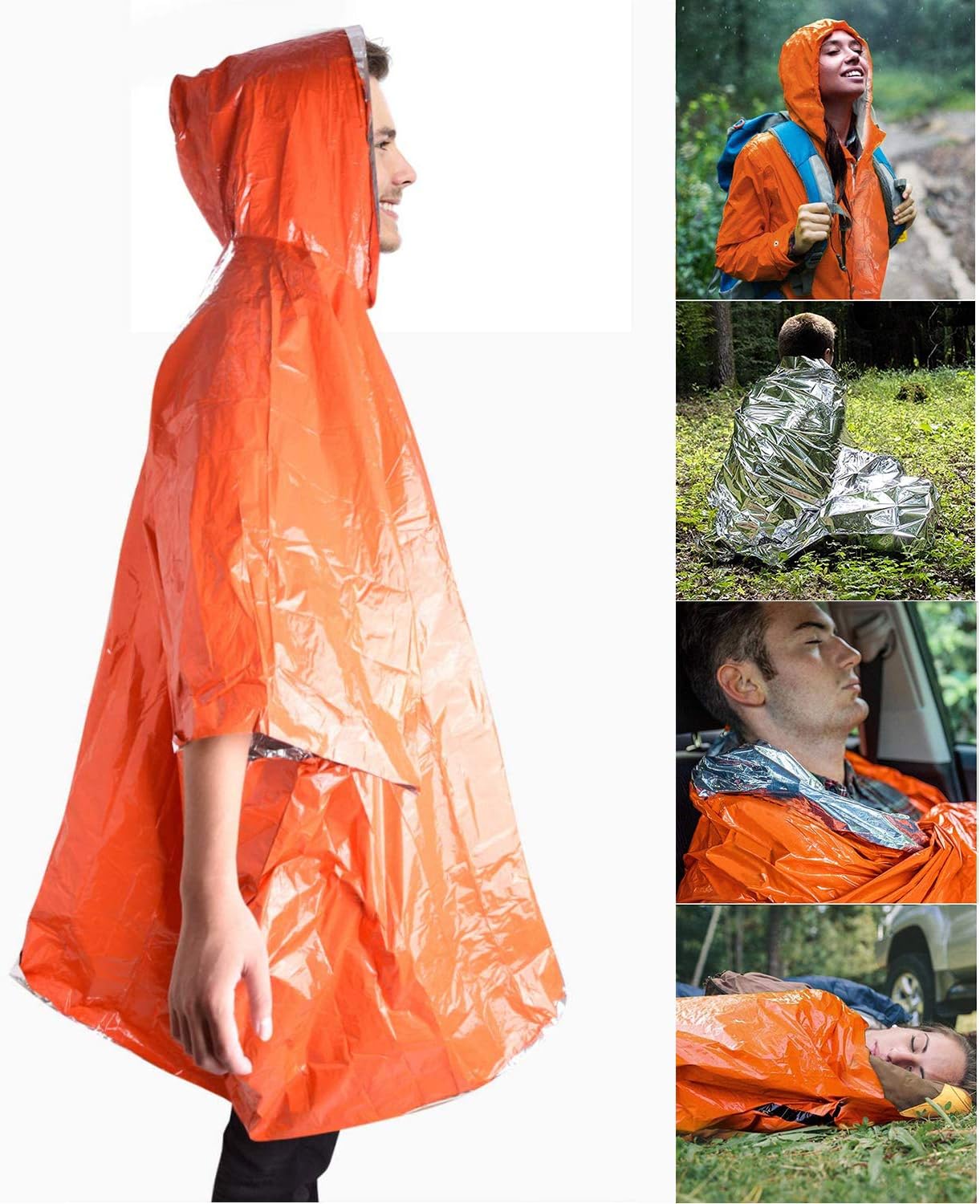 LadyRosian Emergency Blankets Poncho 4 Pack - Raincoat for Camping Any Outdoor Activity - Keeps Dry and Warm Blanket Poncho - Aluminum Membrane Raincoat Disposable: Kitchen & Dining