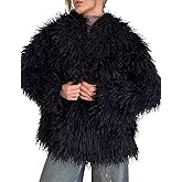 Yimoon Womens Faux Fur Coat Winter Fluffy Faux Fur Jacket Long Sleeve Lapel Collar Furry Shaggy Parka Coat
