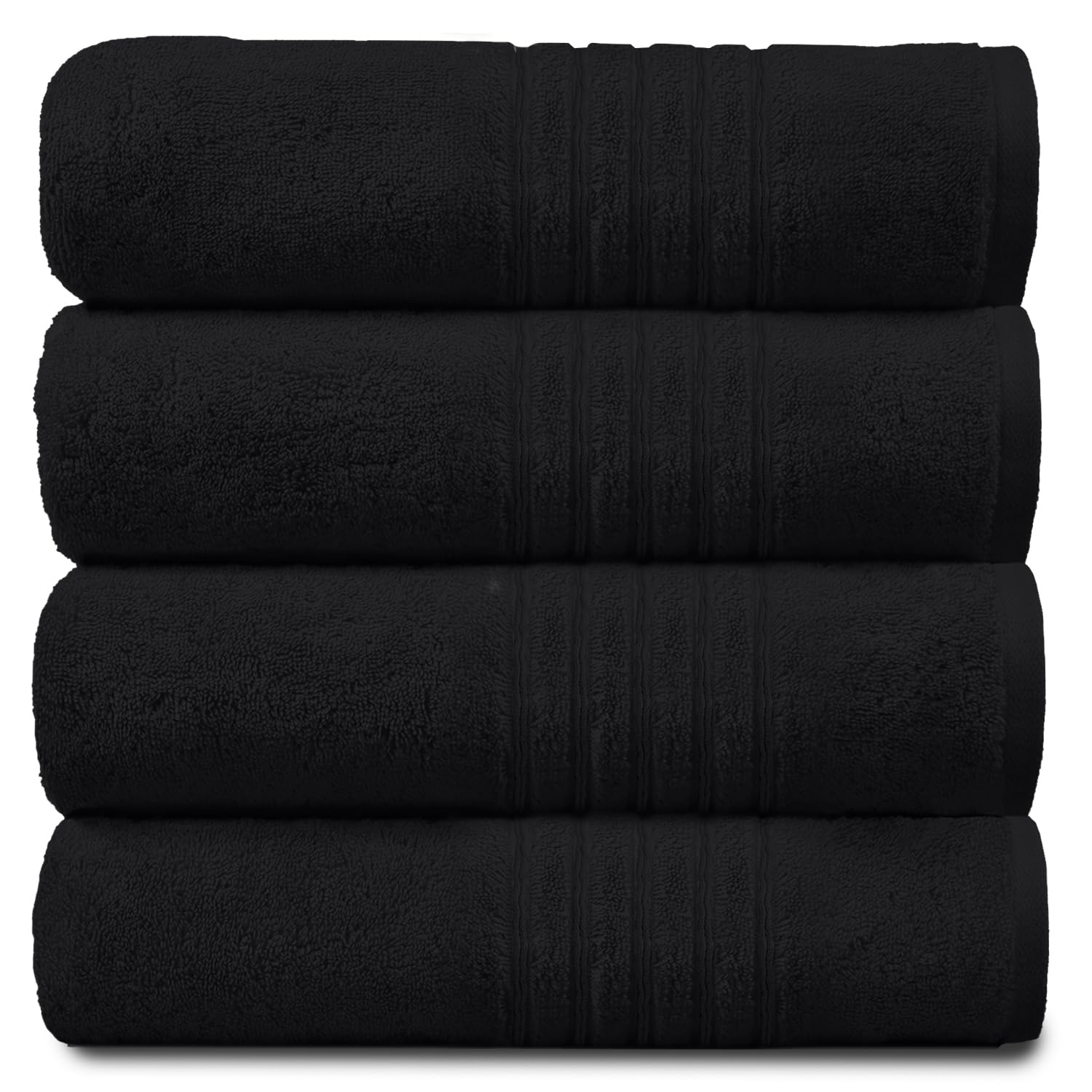 Gaveno Cavailia 100% Natural Cotton Thick Absorbent 450 GSM Hampton Hand Towel [ Pack of 4-Black (50x80 cm)