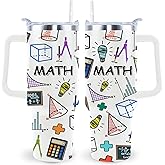 sxmluedn Math Teacher Gifts Insulated Tumbler Cup - 40 Oz Travel Mug With Straw And Handle For Women & Men - Teachers Appreciation Gift