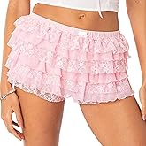 Yimoon Women's Lolita Bloomers Ruffle Shorts Y2k Lace Trim Layered Fairy Sweet Cute Panties