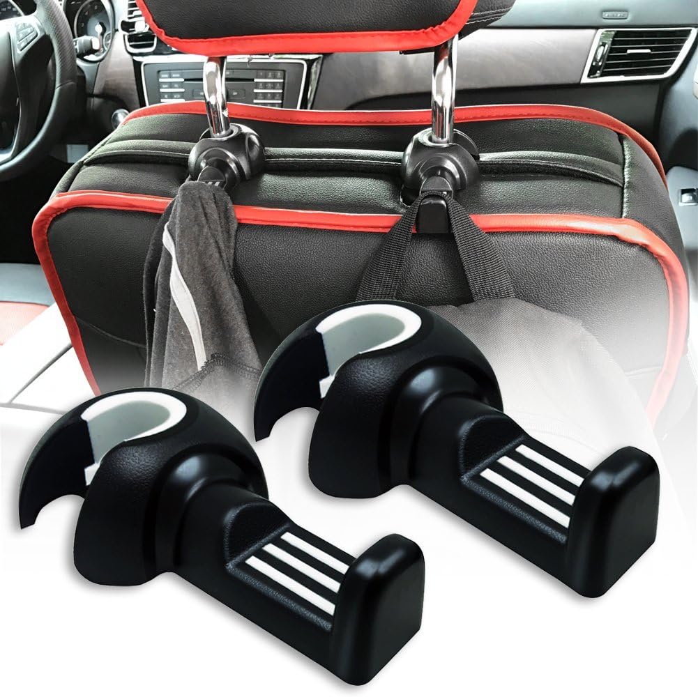 Car Headrest Hook Storage Holder, Vehicle Back Seat Hanger - 2 Pack, Black