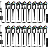 SUNTHIN Outdoor Landscape Lighting with Remote, RGBW Color Changing Spot Uplights, 16 Pack