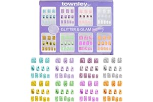 Townley Girl 96 PC Press- On Nails Set, Glitter and Glam, False Nails Set for Tweens with Pre-Glue Full Cover Acrylic Nail Tip Kit, Great for Gifts, Parties, Sleepovers and Makeovers